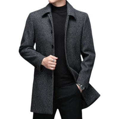 Herrenmantel Lang Schwarz mit Umlegekragen – Eleganter Wintermantel für Business und Freizeit 1