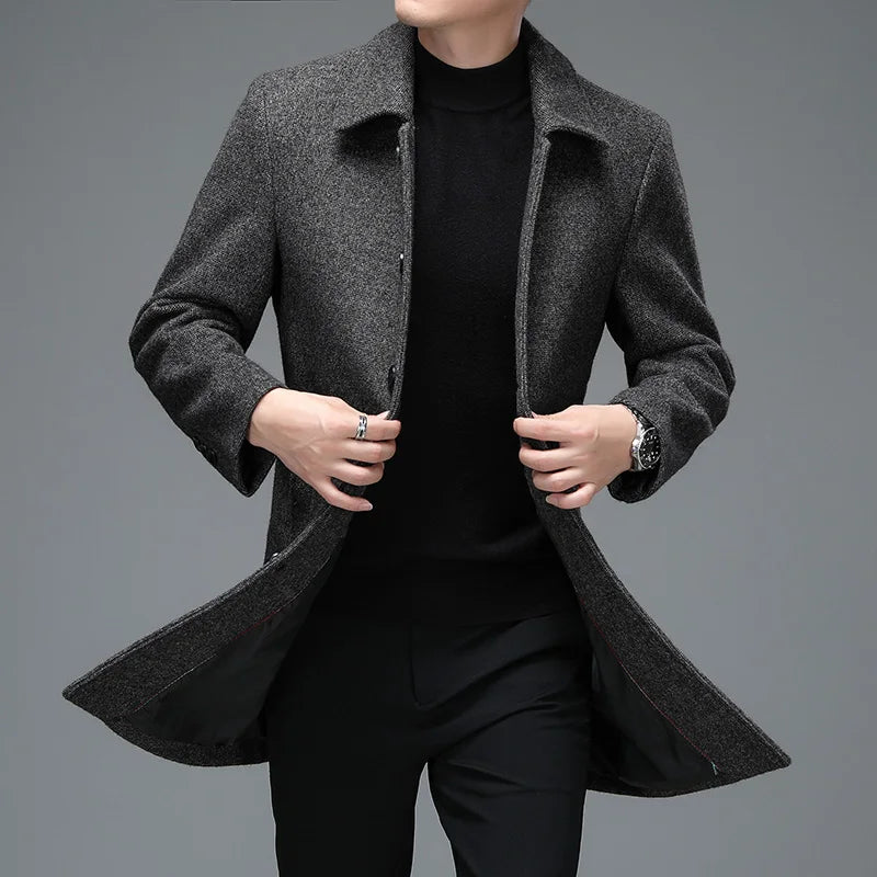 Herrenmantel Lang Schwarz mit Umlegekragen – Eleganter Wintermantel für Business und Freizeit 2