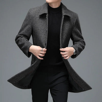 Herrenmantel Lang Schwarz mit Umlegekragen – Eleganter Wintermantel für Business und Freizeit 2