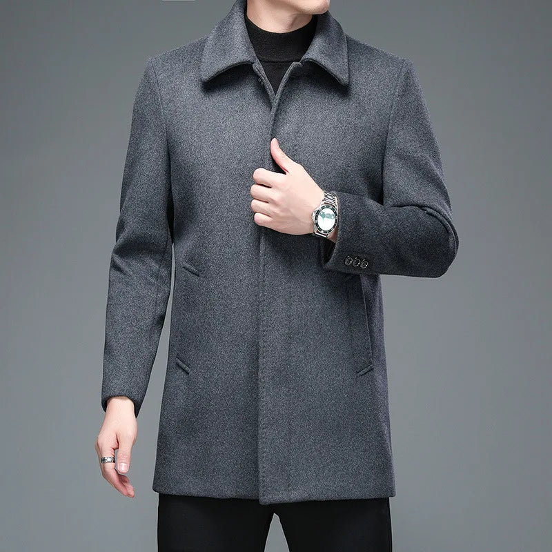 Herrenmantel Lang Schwarz mit Umlegekragen – Eleganter Wintermantel für Business und Freizeit 3