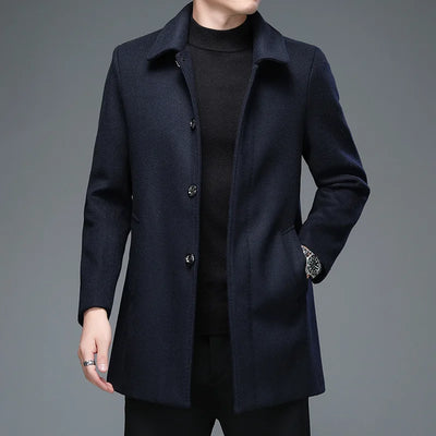 Herrenmantel Lang Schwarz mit Umlegekragen – Eleganter Wintermantel für Business und Freizeit 5