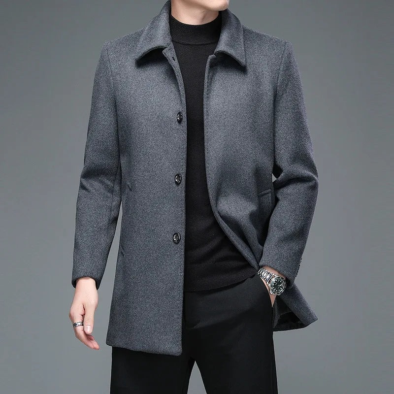 Herrenmantel Lang Schwarz mit Umlegekragen – Eleganter Wintermantel für Business und Freizeit 7